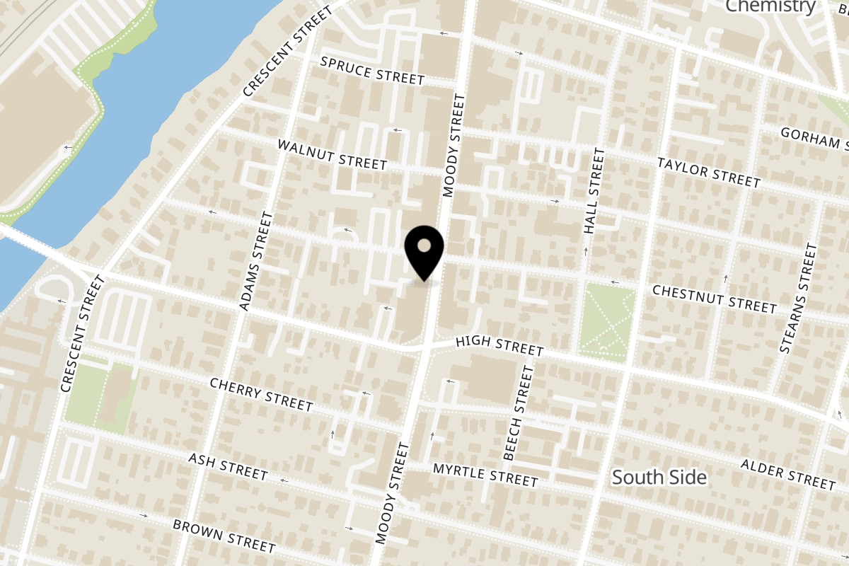 Map showing the location of Pho & Spice Waltham on 457 Moody St in Waltham